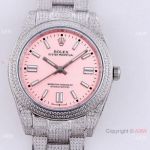 Swiss Quality Copy Rolex Iced Out Oyster Perpetual 41 Watch Candy Pink Dial Mingzhu Movement